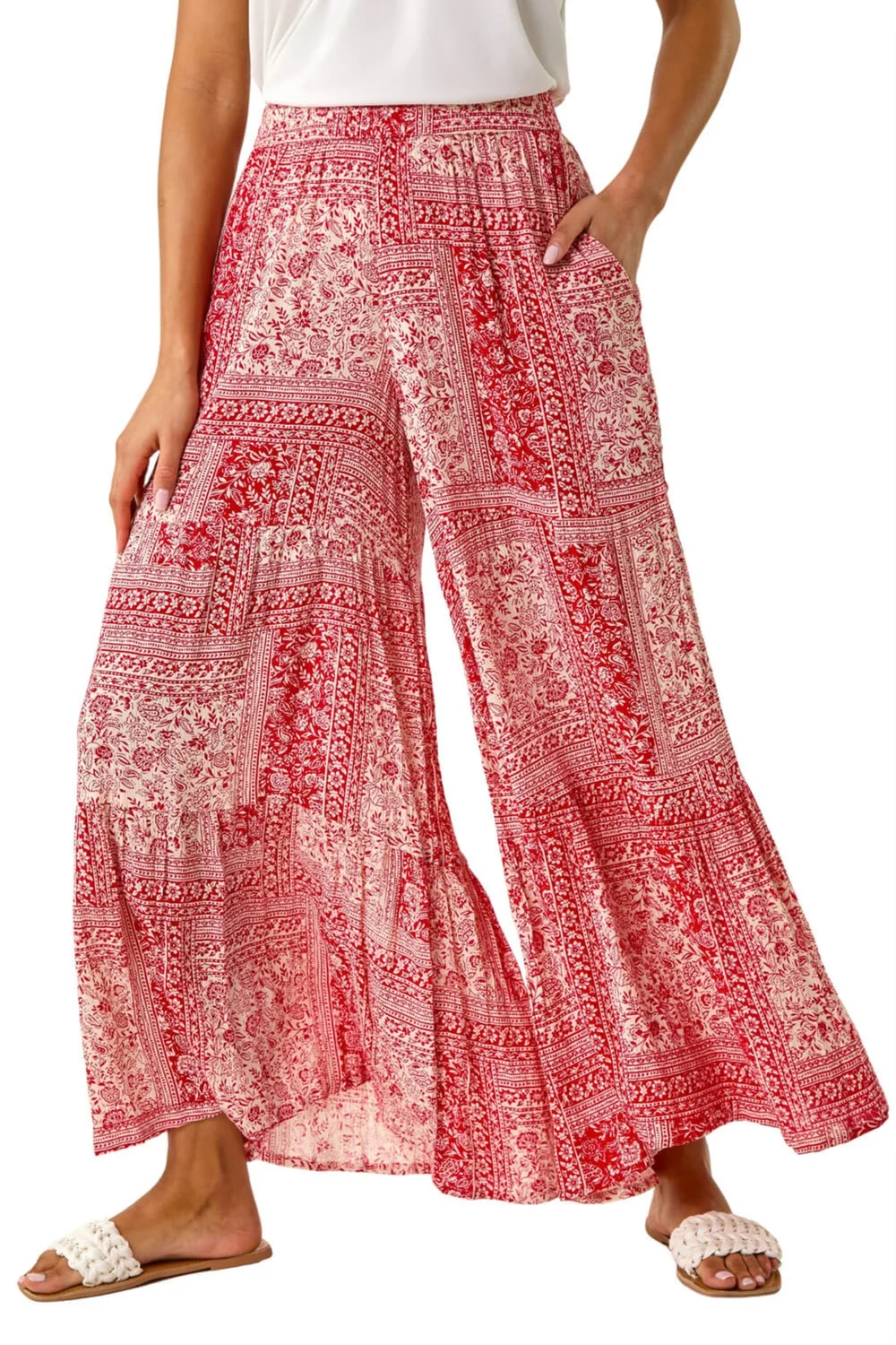 Roman Red Tile Tiered Palazzo Trouser - L Image 1