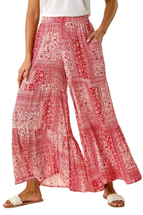 Roman Red Tile Tiered Palazzo Trouser - L Image 1