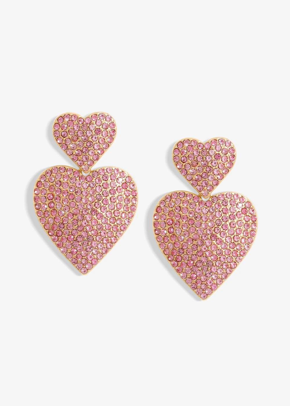 Mood Gold Pink Double Heart Drop Earrings - One Size Image 1