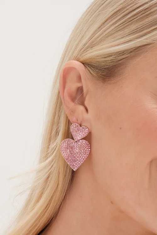 Mood Gold Pink Double Heart Drop Earrings - One Size Image 3