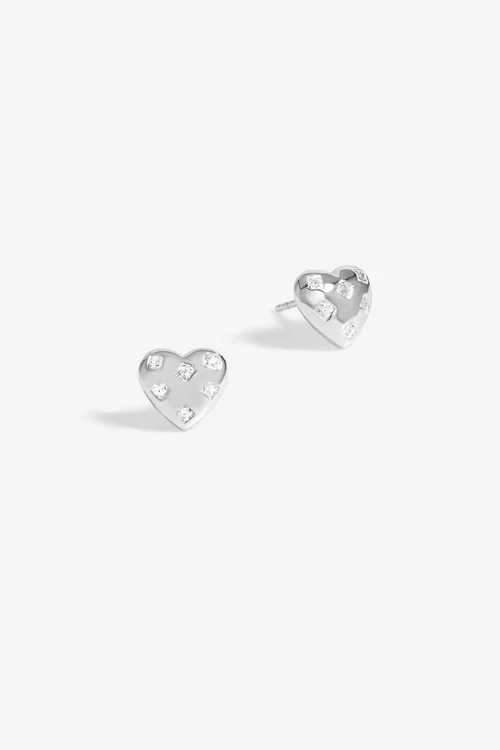 Simply Sterling Silver 925 Cubic Zirconia Scattered Stone Heart Stud Earrings - One Size Image 1