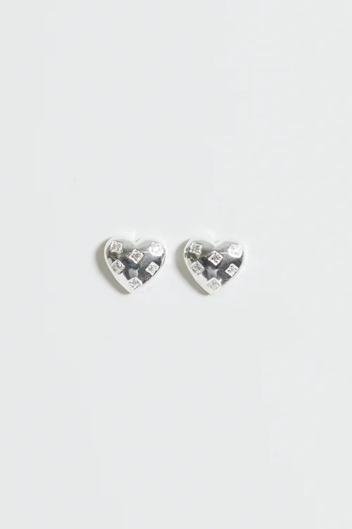 Simply Sterling Silver 925 Cubic Zirconia Scattered Stone Heart Stud Earrings - One Size Image 2