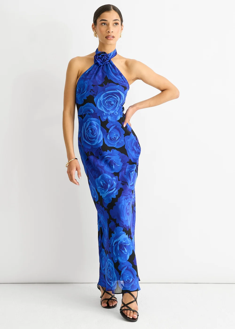 Gini London Blue Floral Occasion Halter Maxi Dress - 10 Image 5