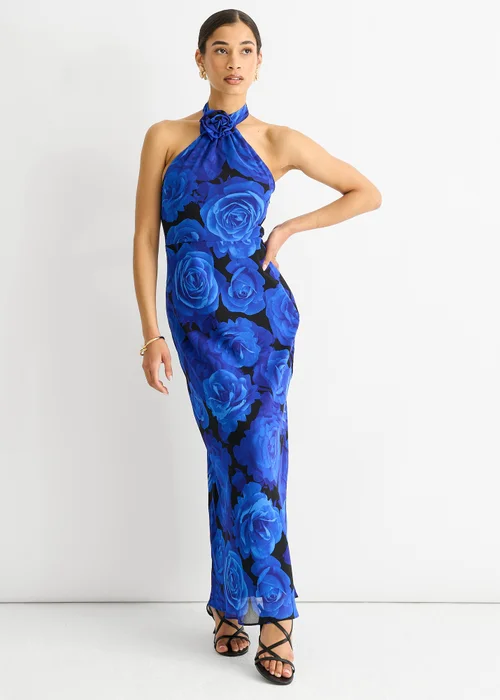 Gini London Blue Floral Occasion Halter Maxi Dress - 10 Image 5