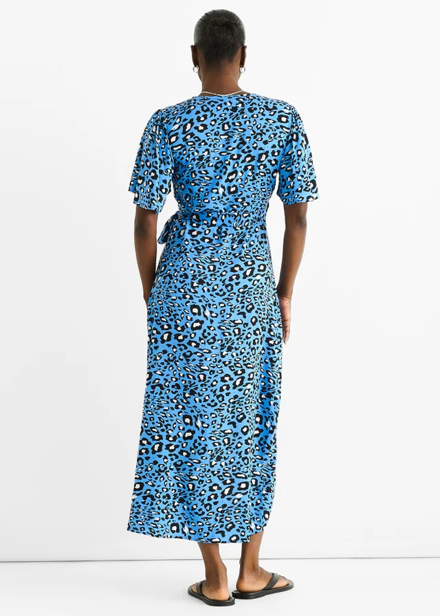 Gini London Blue Animal Print Viscose Wrap Midi Dress