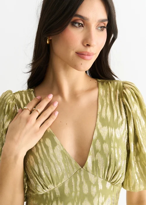 Gini London Green Viscose Animal Jacquard Occasion Midi dress - 10 Image 3