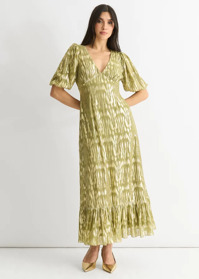 Gini London Green Viscose Animal Jacquard Occasion Midi dress