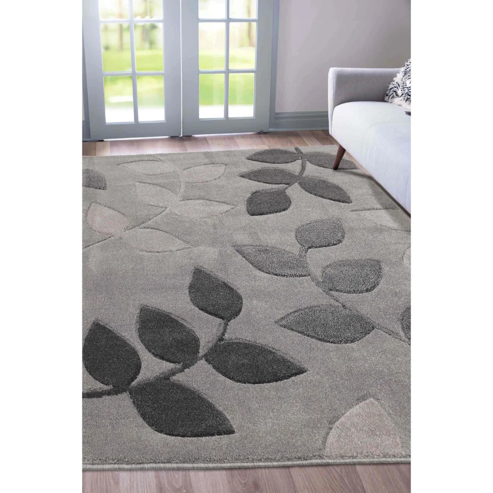 Homemaker Grey Leaf Design Rug - 120 x 170 Image 1