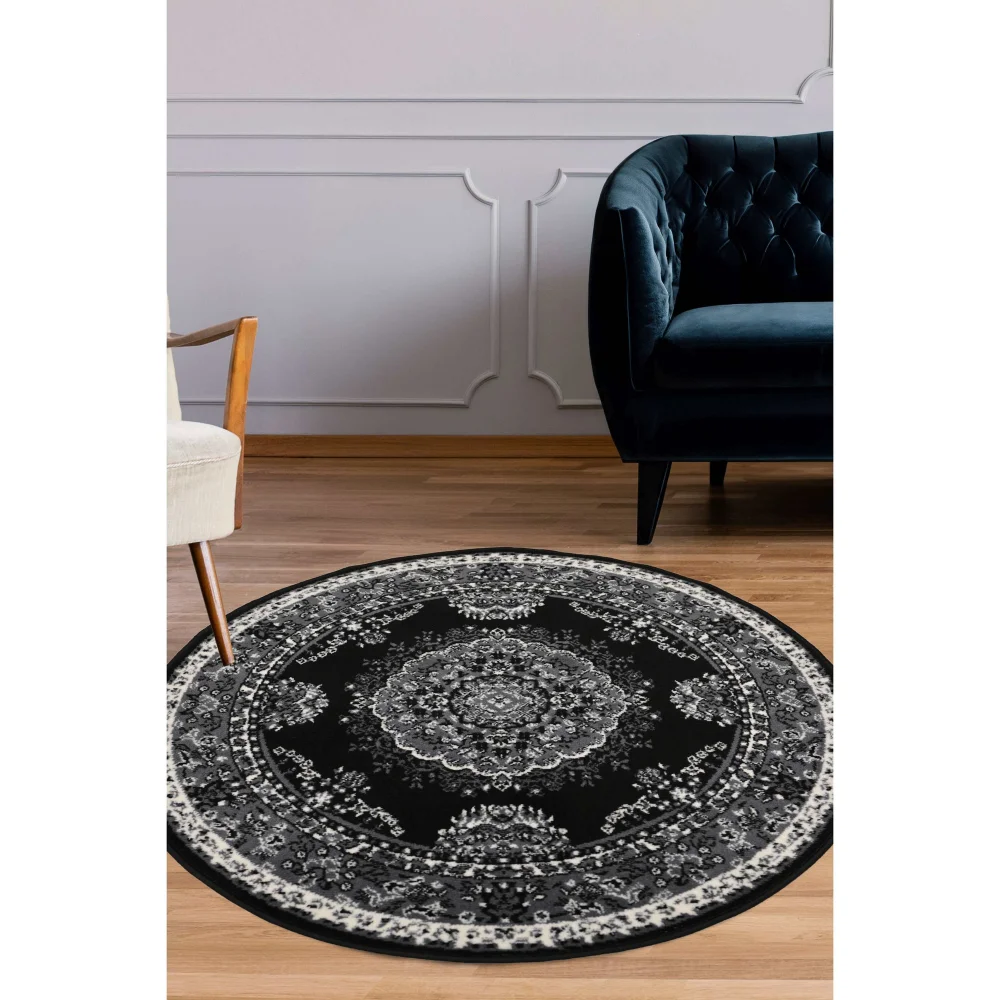 Homemaker Traditional Black Round Rug - 67 x 300cm Image 1