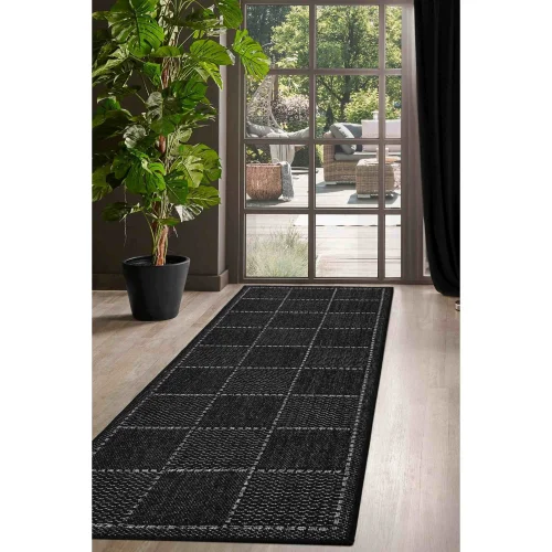 Homemaker Black Check Gel Flatweave Runner Rug - 60 X 180 Image 1