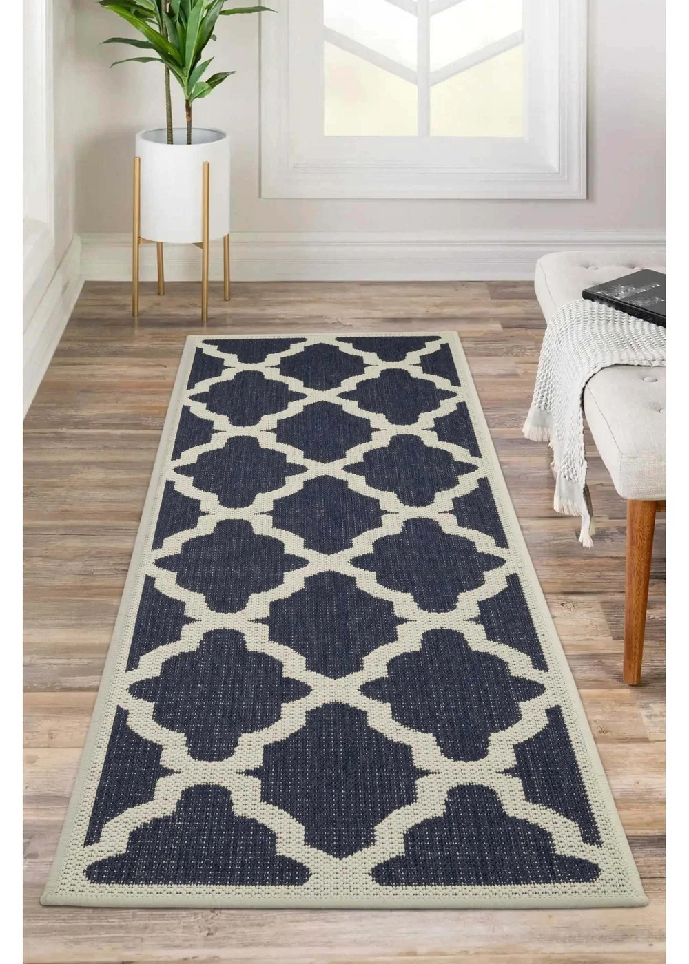 Homemaker Navy Trellis Gel Flatweave Runner Rug - 80 x 150 Image 1