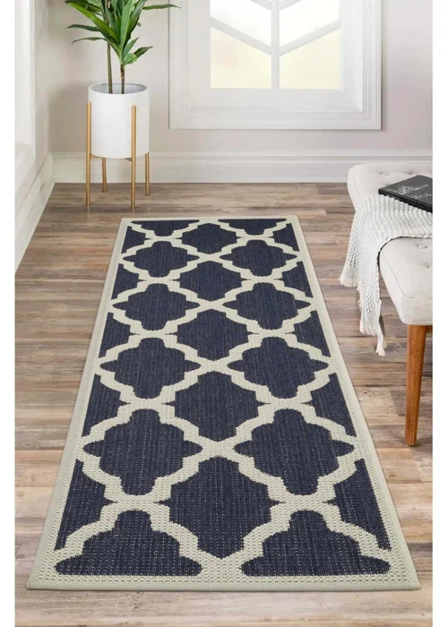 Homemaker Navy Trellis Gel Flatweave Runner Rug - 80 x 150 Image 1