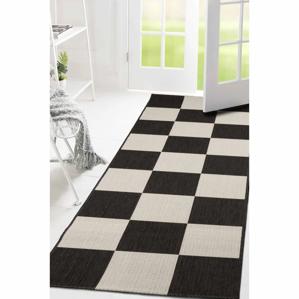 Homemaker Black Chequer Runner Rug - 80 x 150 Image 2