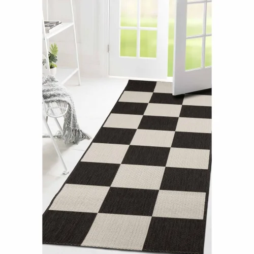 Homemaker Black Chequer Runner Rug - 80 x 150 Image 2