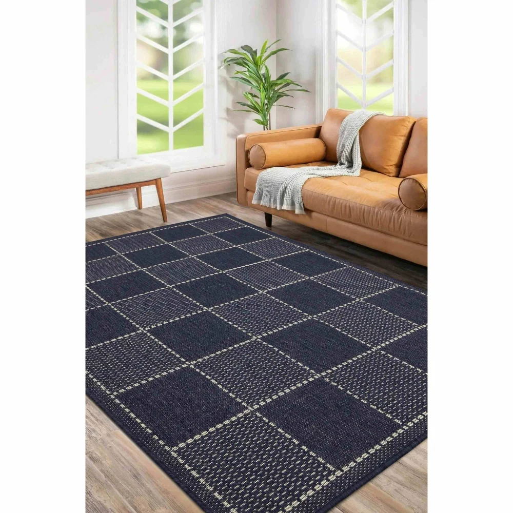 Homemaker Navy Check Gel Flatweave Rug - 60 x 230cm Image 1