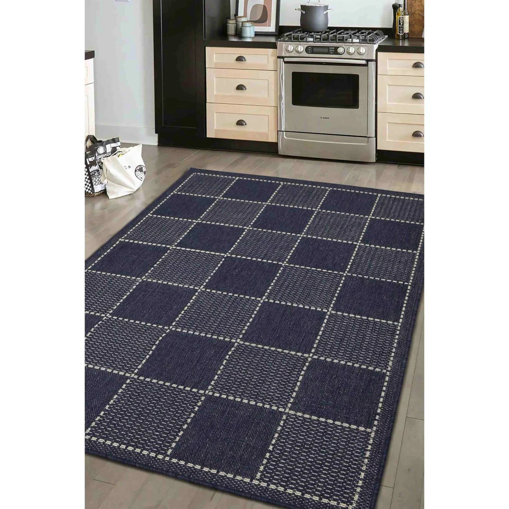 Homemaker Navy Check Gel Flatweave Rug - 60 x 230cm Image 2