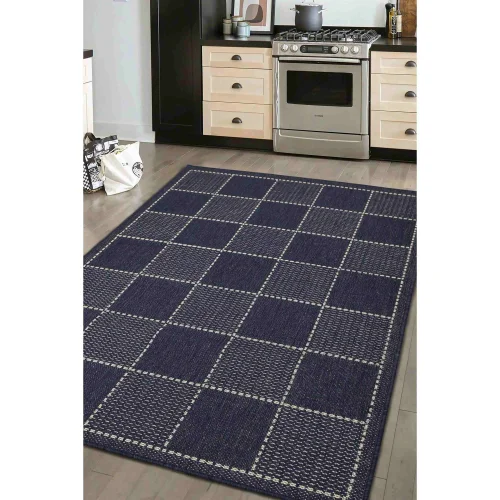 Homemaker Navy Check Gel Flatweave Rug - 60 x 230cm Image 2