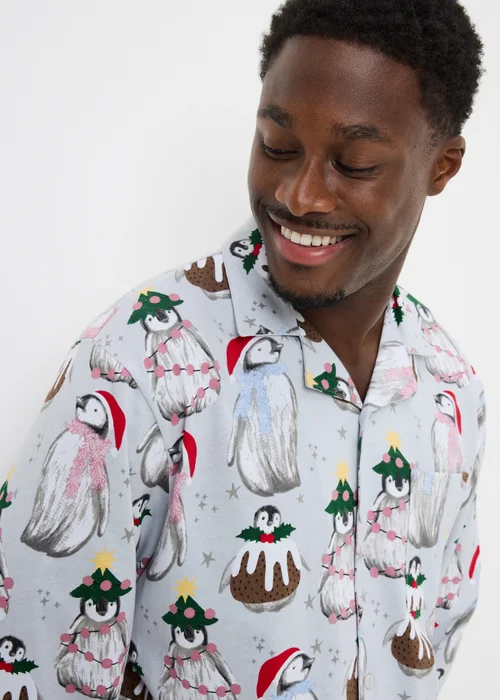 Mens Grey Penguin Christmas Family Pyjamas - Extra small Image 1