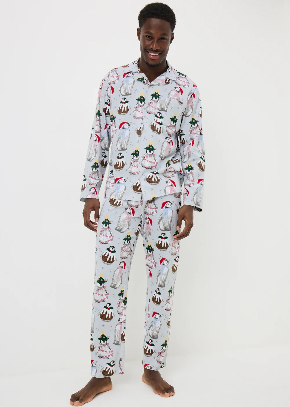 Mens Grey Penguin Christmas Family Pyjamas - Extra small Image 2