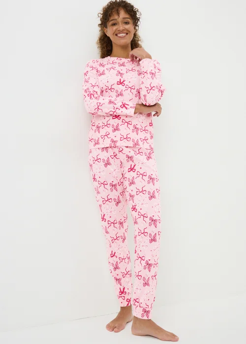 Pink Bow Print Pattern Mini Me Pyjama Set - Extra small Image 2