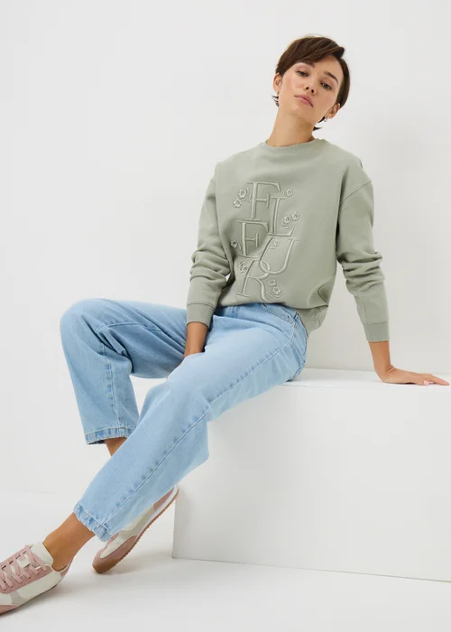 Sage Green Slogan Sweatshirt - XS Image 2