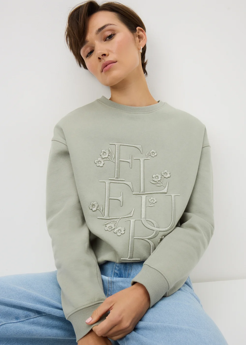 Sage Green Slogan Sweatshirt - XS Image 1
