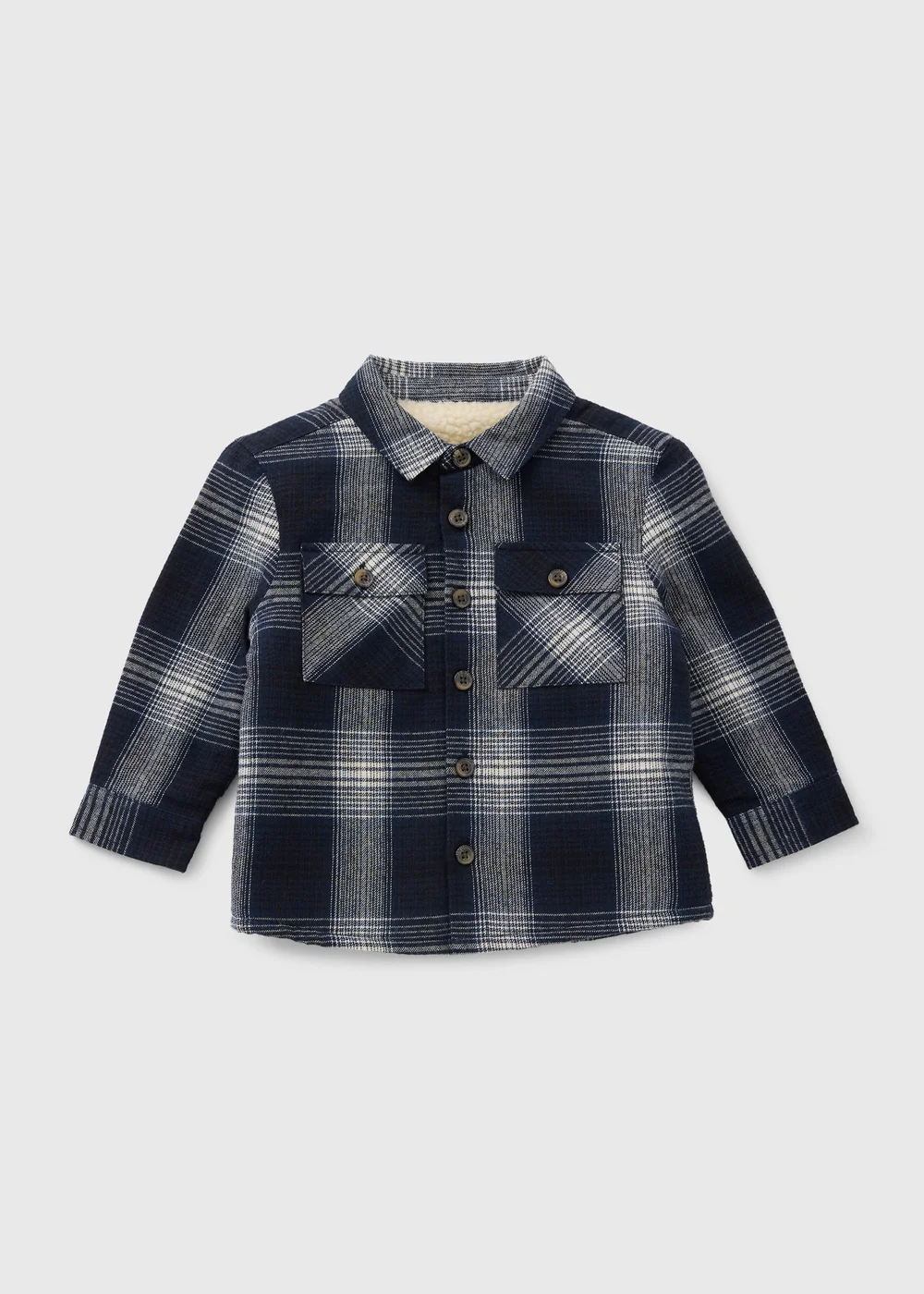 Boys Navy Check Borg Lined Shirt (1-7yrs) - Age 3 - 4 Years Image 1