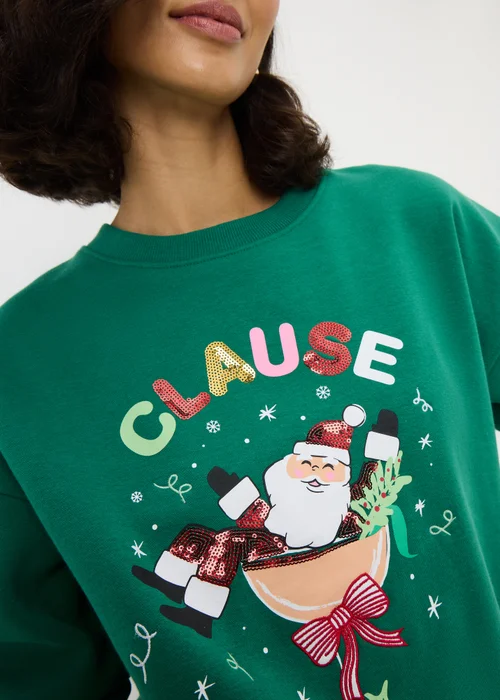 Green Slogan Christmas Sweatshirt - M Image 3