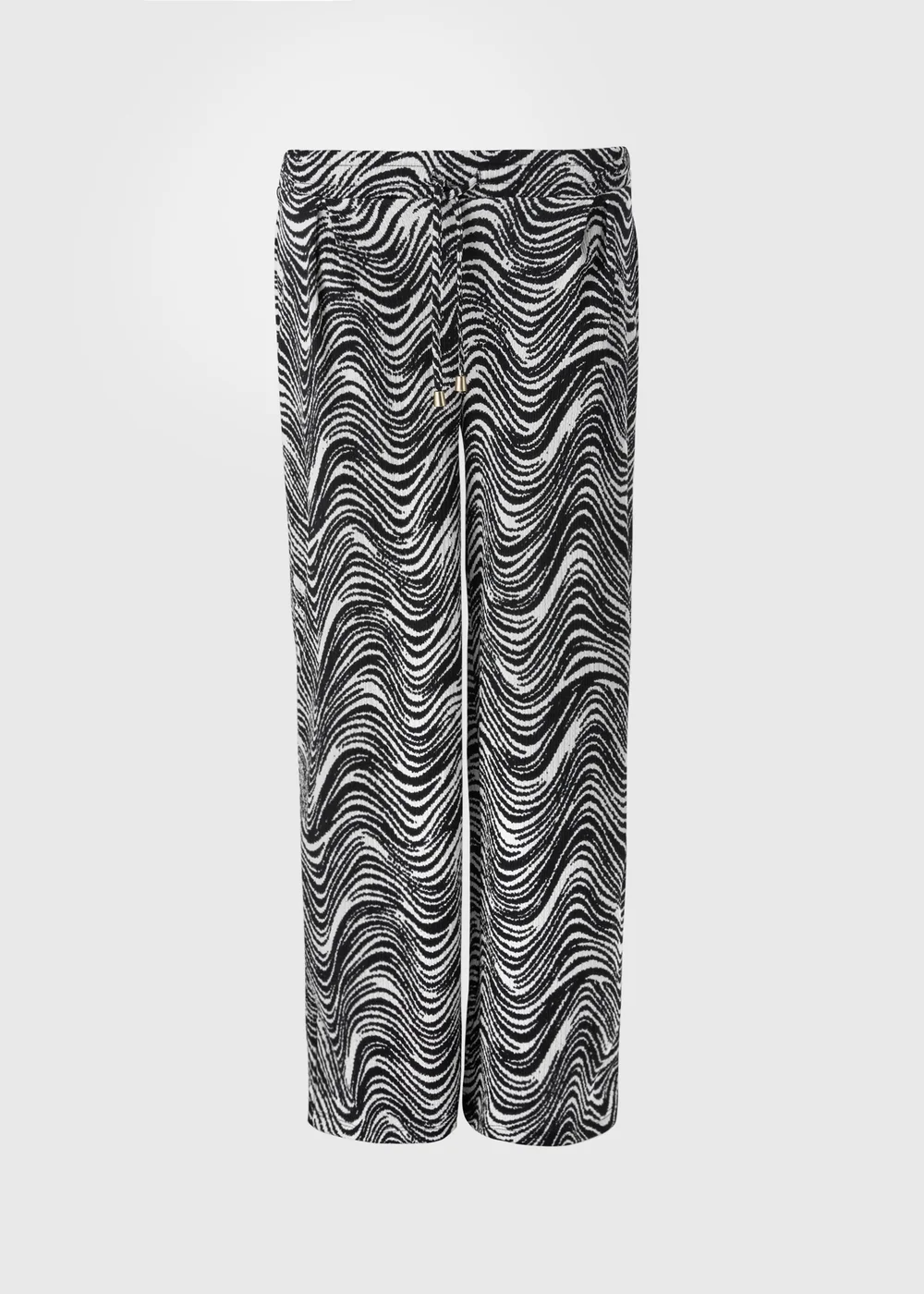 Black Mono Printed Wide Leg Co Ord Trousers - 8/L29 Image 3