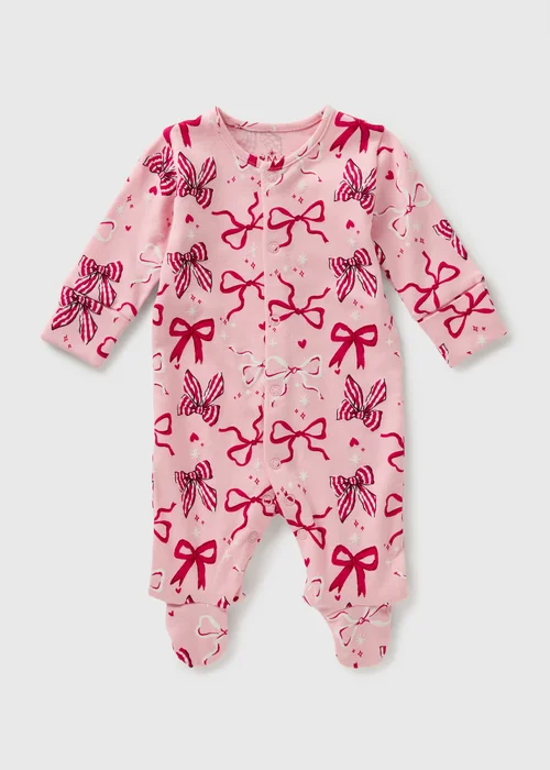 Baby Pink Bow Mini Me Sleepsuit (Newborn-23mths) - Age 0 - 3 Months Image 1