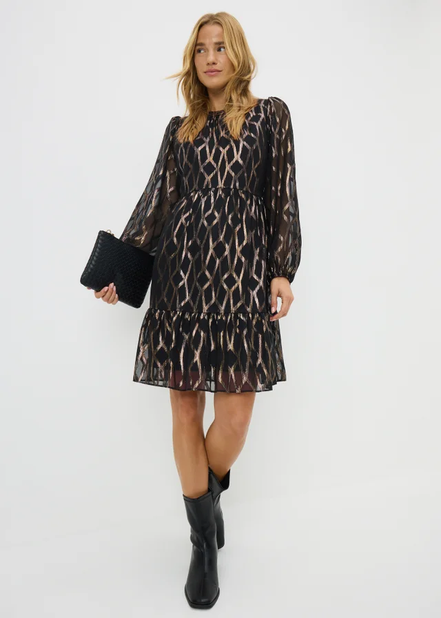 Papaya Petite Gold Foil Mesh Mini Dress