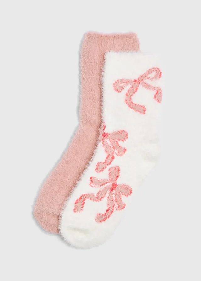 2 Pack Pink Bow Cosy Socks