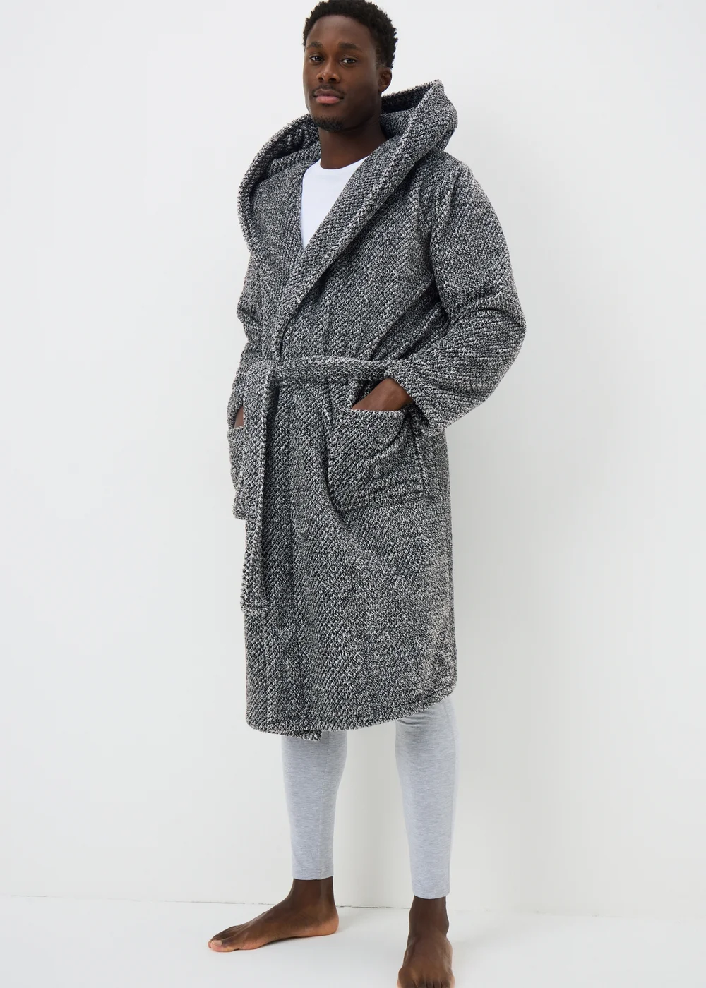 Grey Popcorn Dressing Gown - Small Image 1