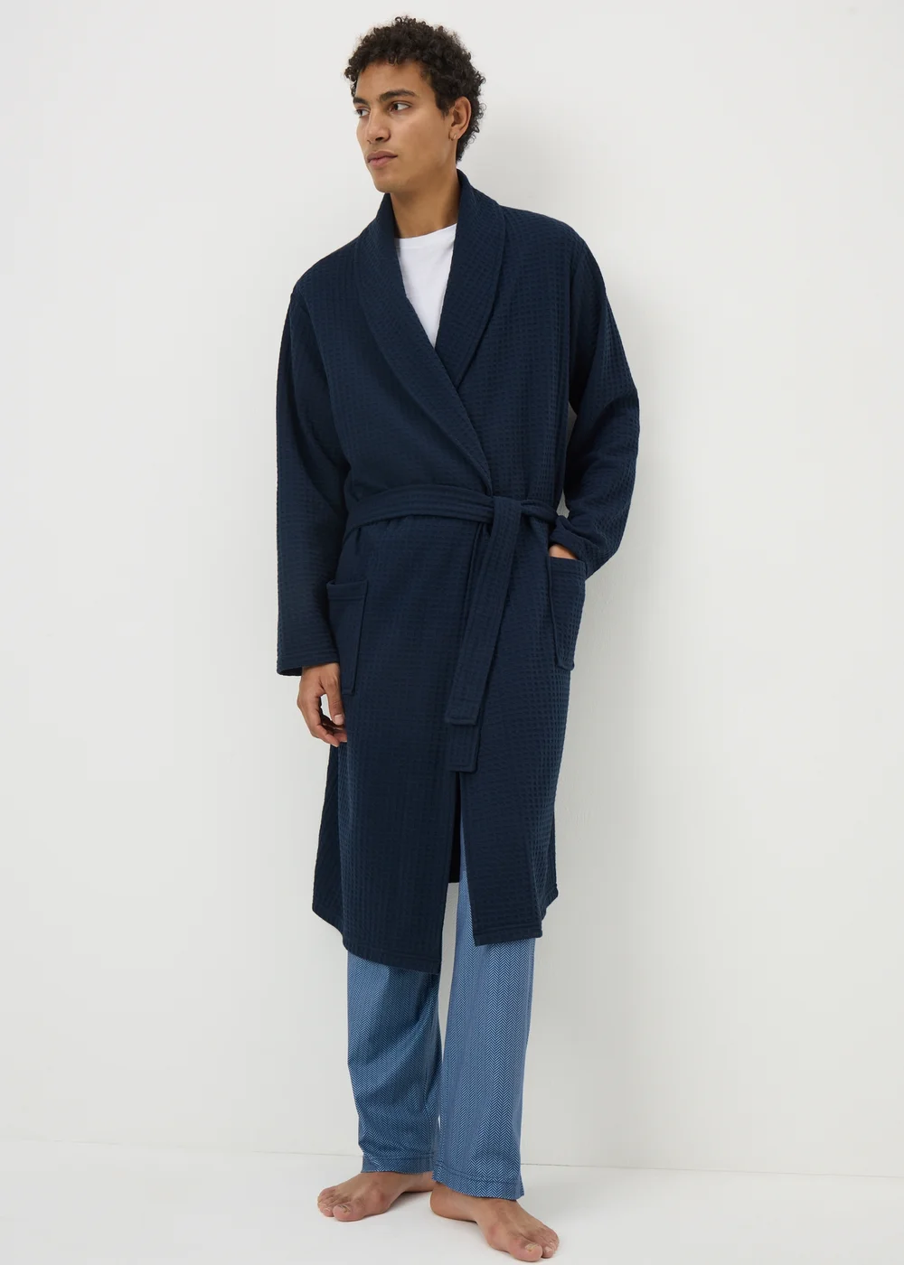 Navy Waffle Dressing Gown - Medium | Matalan Navy Waffle Dressing Gown - Medium | Matalan
