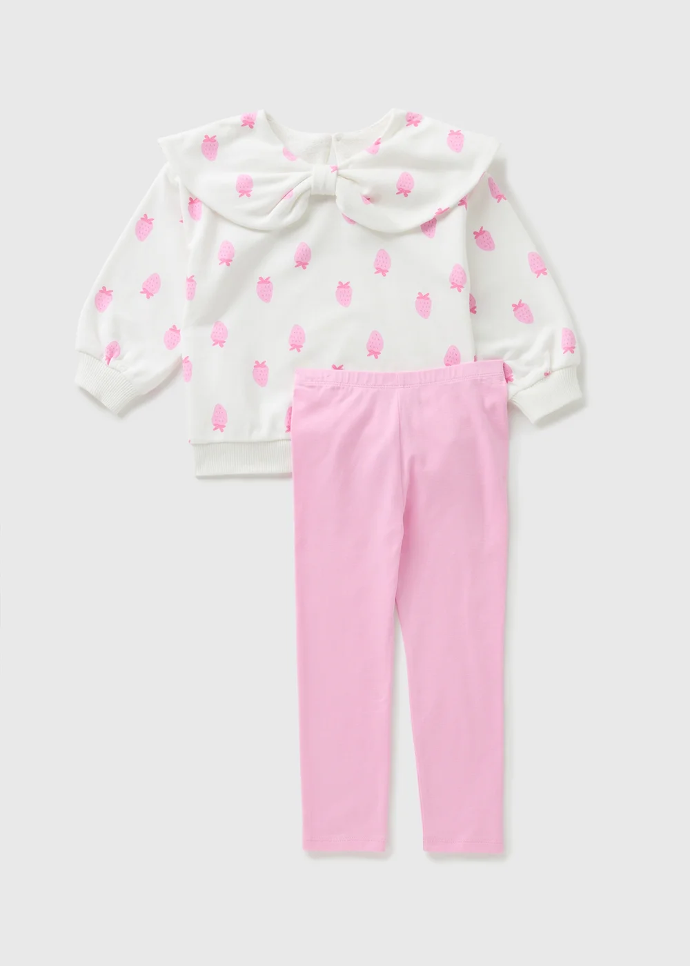 Girls Pink Strawberry Bow Collar Sweatshirt & Legging Set (1-7yrs) - 1-1.5 Yrs Image 1