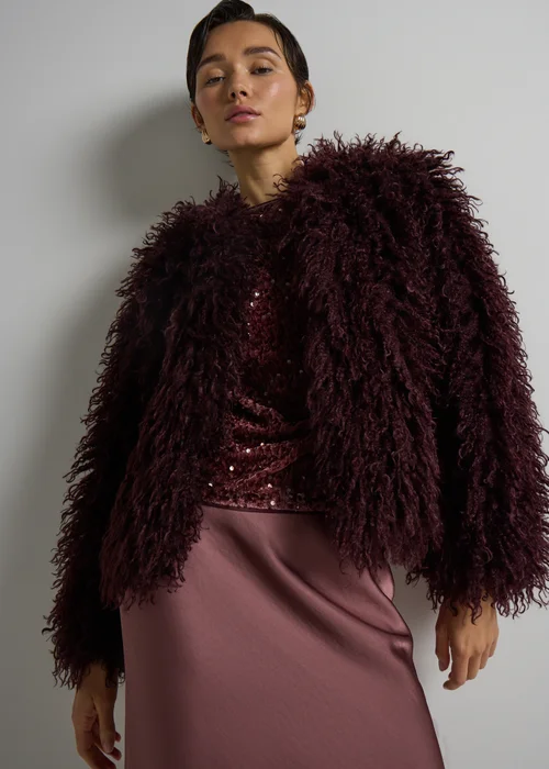 Et Vous Burgundy Mongolian Faux Fur Jacket - S Image 1