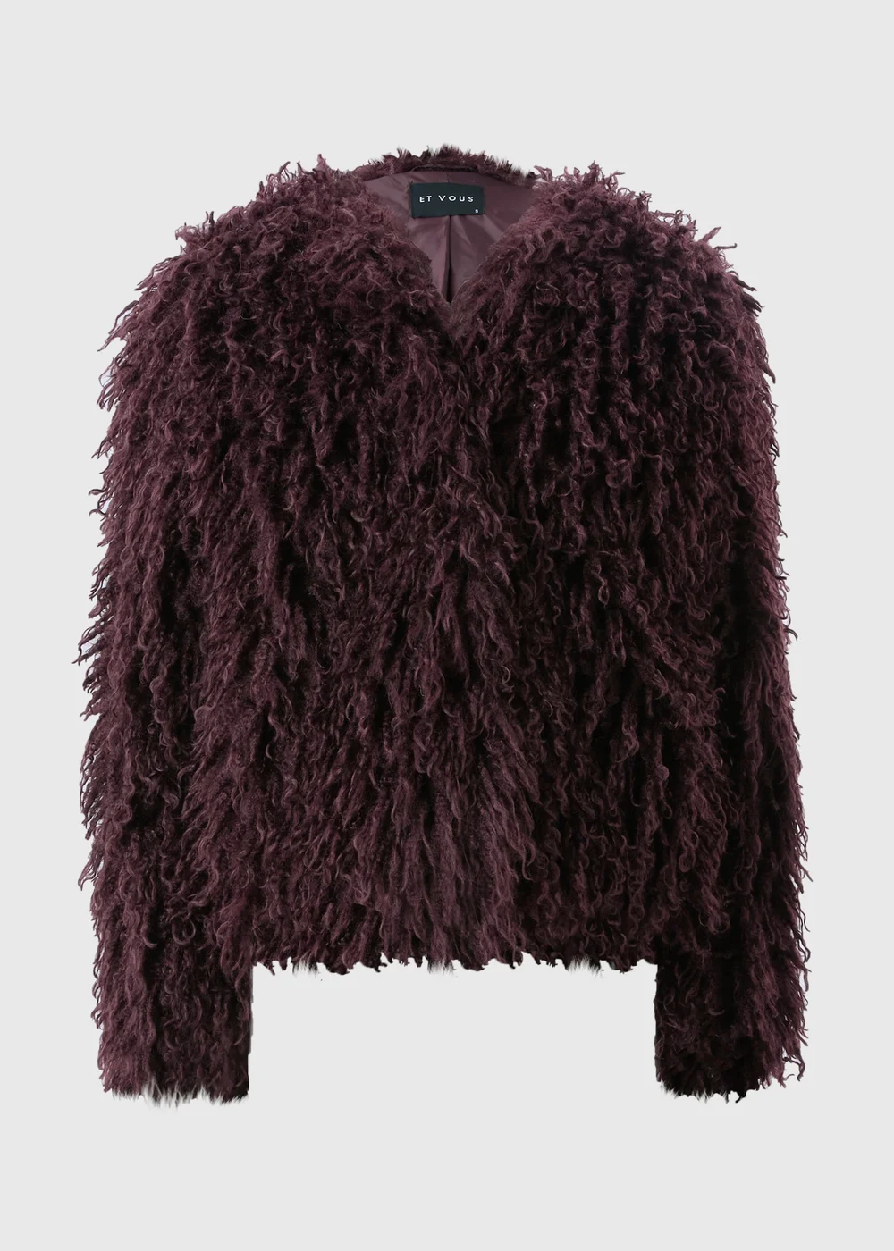 Et Vous Burgundy Mongolian Faux Fur Jacket - S Image 4