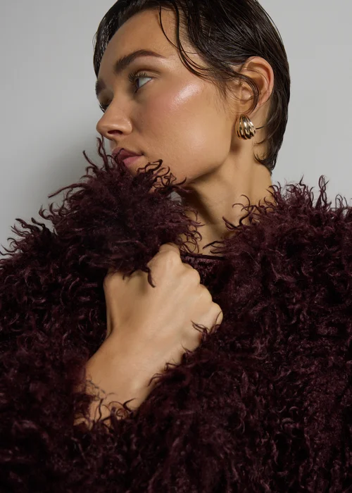 Et Vous Burgundy Mongolian Faux Fur Jacket - S Image 2