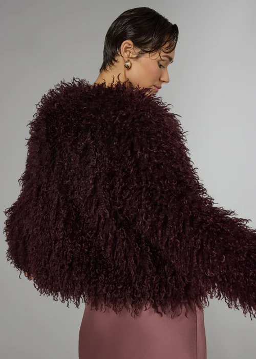 Et Vous Burgundy Mongolian Faux Fur Jacket - S Image 3