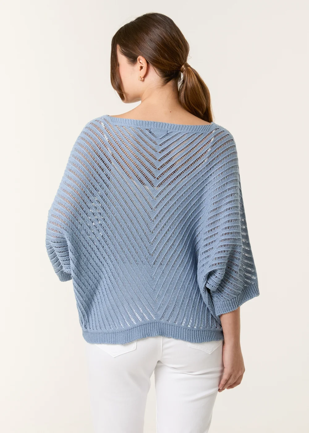 Blue Vanilla Denim Crochet V Neck Jumper - One Size Image 2
