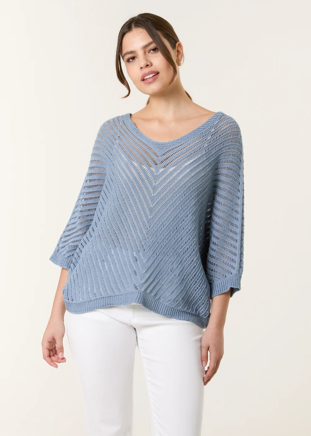 Blue Vanilla Denim Crochet V Neck Jumper - One Size Image 3