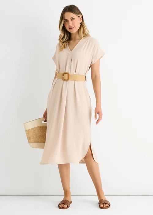 Gini London Beige Air Flow Belted Oversized Dress - M/L Image 1