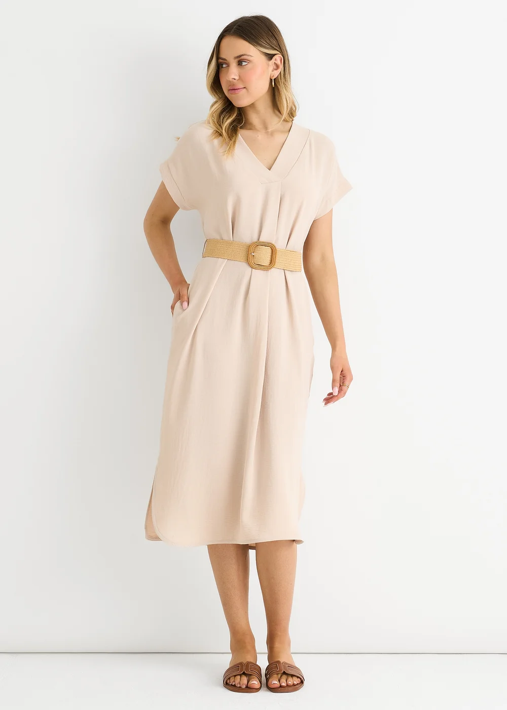 Gini London Beige Air Flow Belted Oversized Dress - M/L Image 4