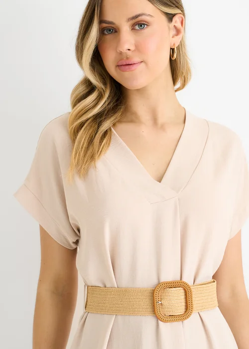 Gini London Beige Air Flow Belted Oversized Dress - M/L Image 3