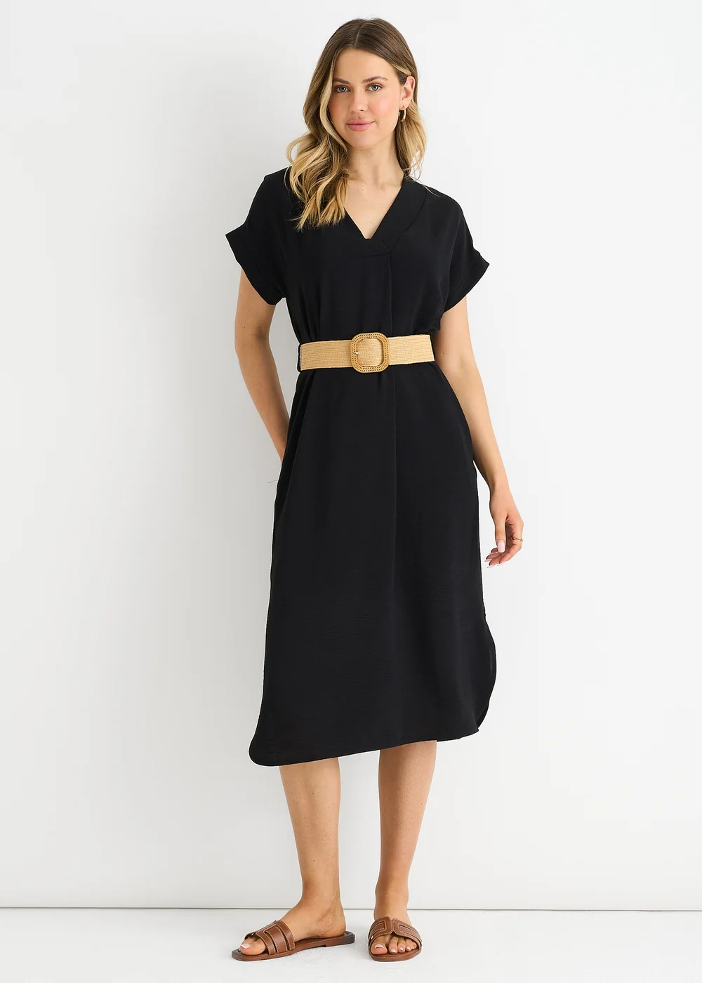Gini London Black Air Flow Belted Oversized Dress - M/L Image 1