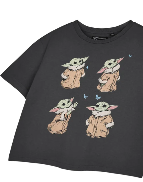 Vanilla Underground Star Wars The Mandalorian Grey Grogu Baby Yoda Cropped T Shirt - L Image 5