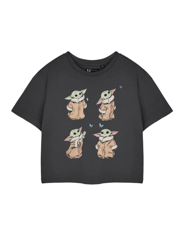 Vanilla Underground Star Wars The Mandalorian Grey Grogu Baby Yoda Cropped T Shirt