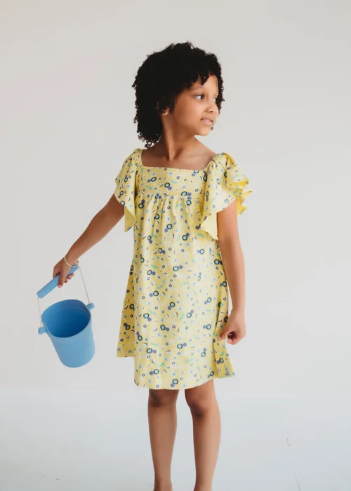Lilly & Sid Organic Cotton Yellow Sea Floral Print Dress (24 Months- 7 Years) - 2-3 Yrs Image 1