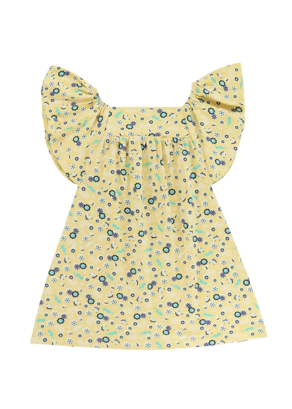 Lilly & Sid Organic Cotton Yellow Sea Floral Print Dress (24 Months- 7 Years) - 2-3 Yrs Image 3