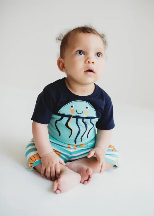 Lilly & Sid Multicoloured Jellyfish Print Top & Short Set (0- 24 Months) - 0-3 months Image 1